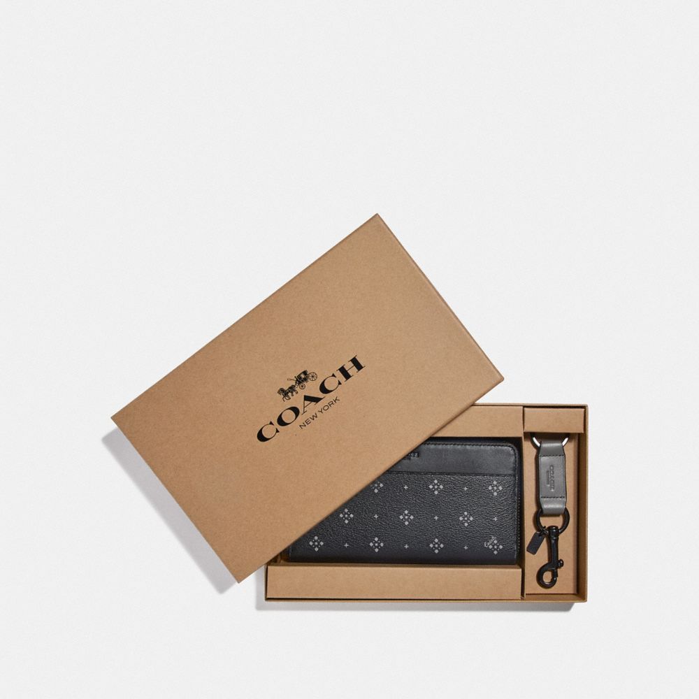 COACH F73111 BOXED ACCORDION WALLET GIFT SET WITH DIAMOND FOULARD PRINT BLACK/MULTI