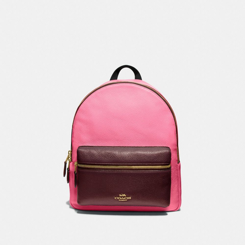 COACH F73116 MEDIUM CHARLIE BACKPACK IN COLORBLOCK PINK RUBY/GOLD