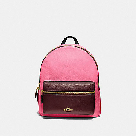 COACH MEDIUM CHARLIE BACKPACK IN COLORBLOCK - PINK RUBY/GOLD - F73116