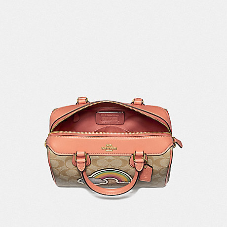 COACH F73122 MINI BENNETT SATCHEL IN SIGNATURE CANVAS WITH RAINBOW MOTIF NATURAL LIGHT CORAL/GOLD