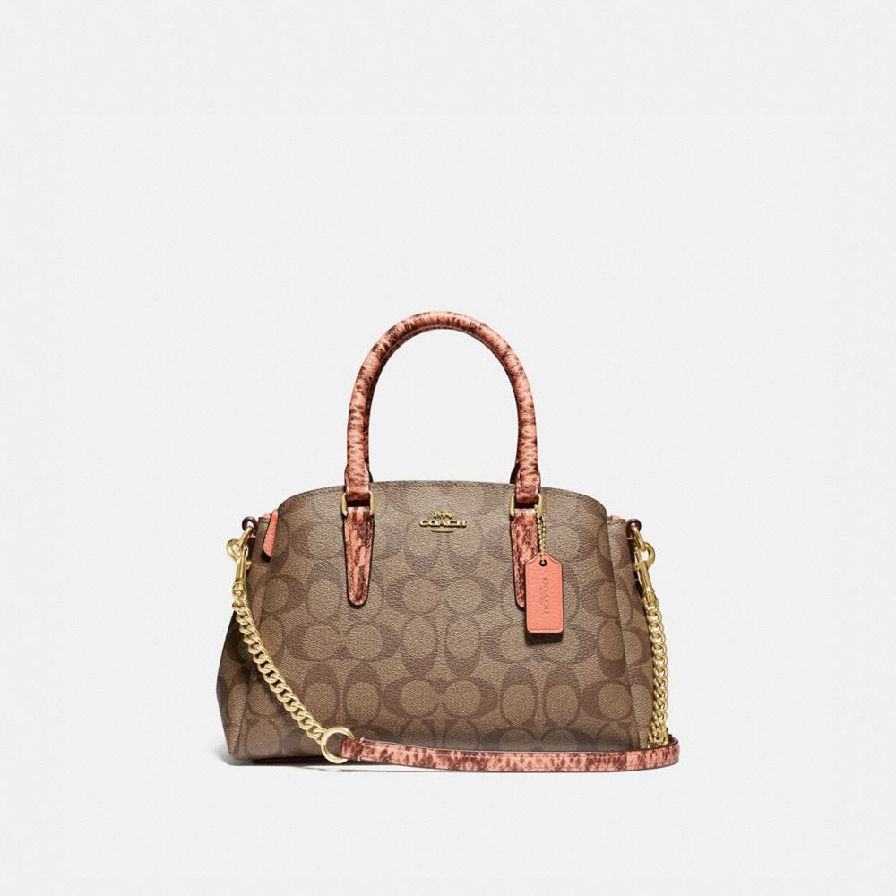 MINI SAGE CARRYALL IN SIGNATURE CANVAS - LIGHT KHAKI/CORAL/GOLD - COACH F73128