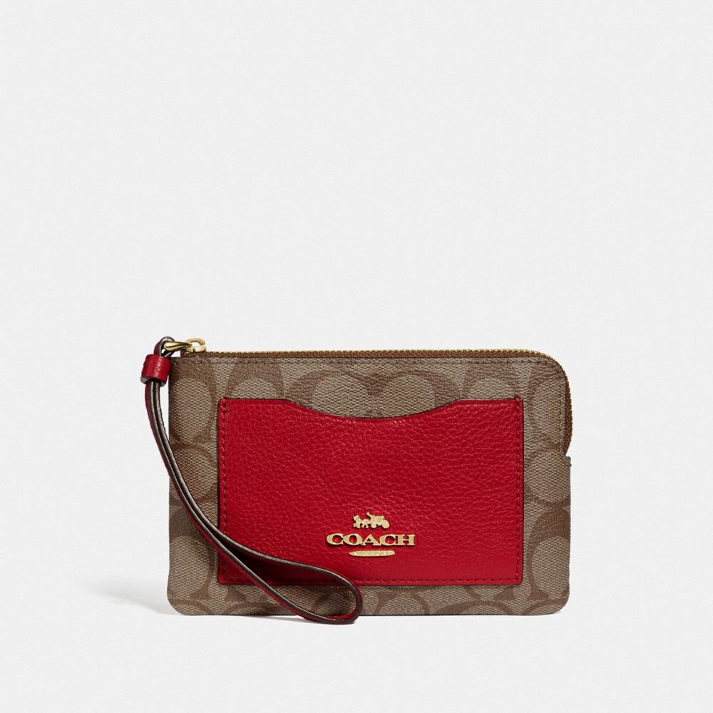 COACH F73142 Corner Zip Wristlet In Colorblock Signature Canvas IM/TRUE RED MULTI