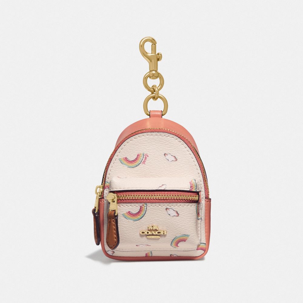 COACH F73143 Backpack Coin Case With Allover Rainbow Print CHALK/LIGHT CORAL/GOLD