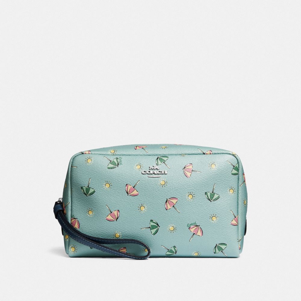 BOXY COSMETIC CASE WITH BEACH UMBRELLA PRINT - SEAFOAM/MIDNIGHT/SILVER - COACH F73144