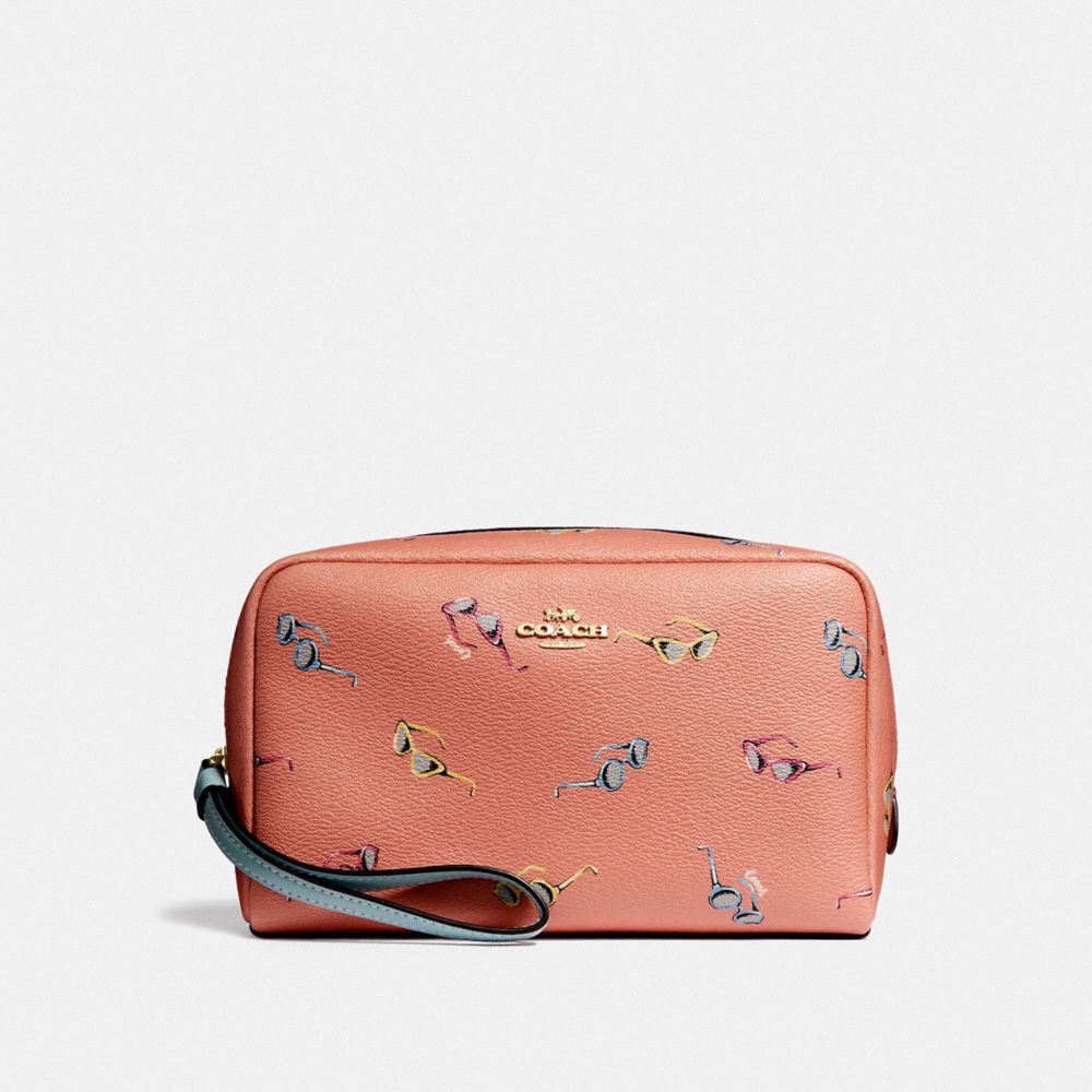 COACH BOXY COSMETIC CASE WITH SUNGLASSES PRINT - LIGHT CORAL/MULTI/GOLD - F73145