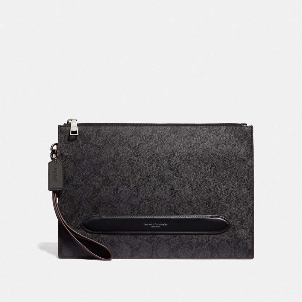 COACH STRUCTURED POUCH IN SIGNATURE CANVAS - BLACK/OXBLOOD - F73148