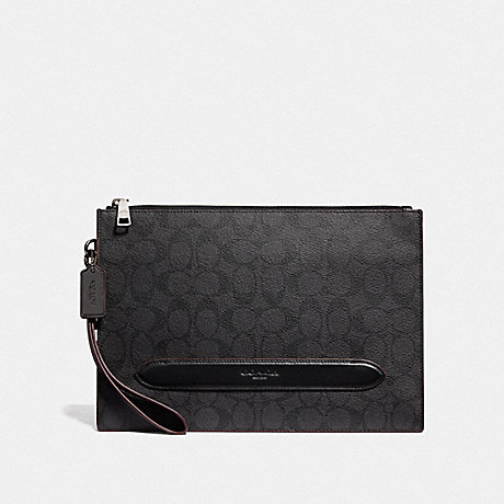 COACH F73148 STRUCTURED POUCH IN SIGNATURE CANVAS BLACK/OXBLOOD