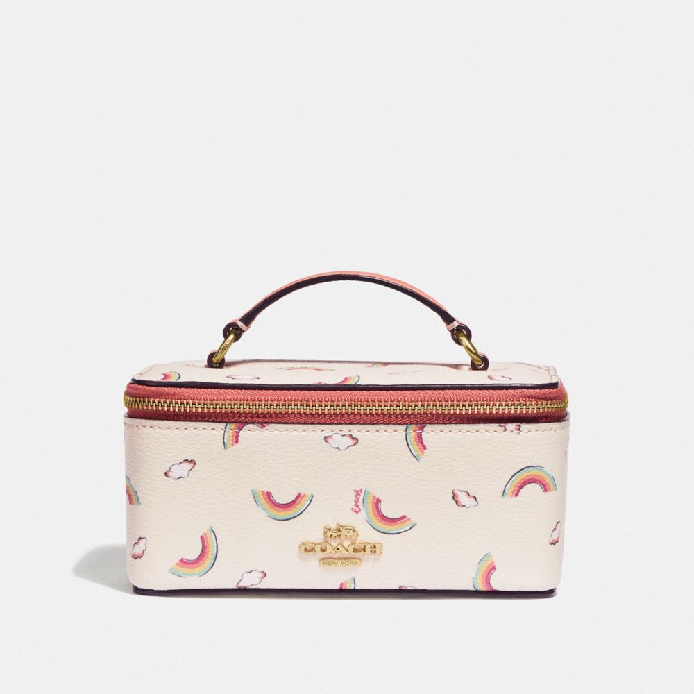 COACH F73149 Vanity Case With Allover Rainbow Print CHALK/LIGHT CORAL/GOLD