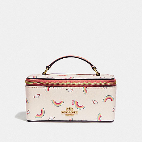 COACH F73149 VANITY CASE WITH ALLOVER RAINBOW PRINT CHALK/LIGHT CORAL/GOLD