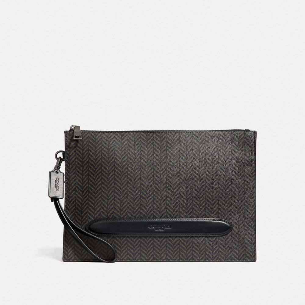 STRUCTURED POUCH WITH HERRINGBONE PRINT - BLACK/MULTI - COACH F73150