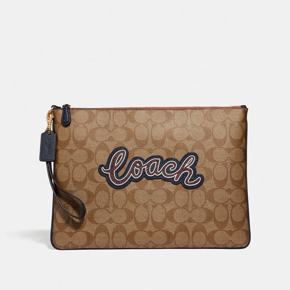 LARGE WRISTLET 30 IN SIGNATURE CANVAS WITH COACH PRINT - F73153 - KHAKI MULTI /IMITATION GOLD