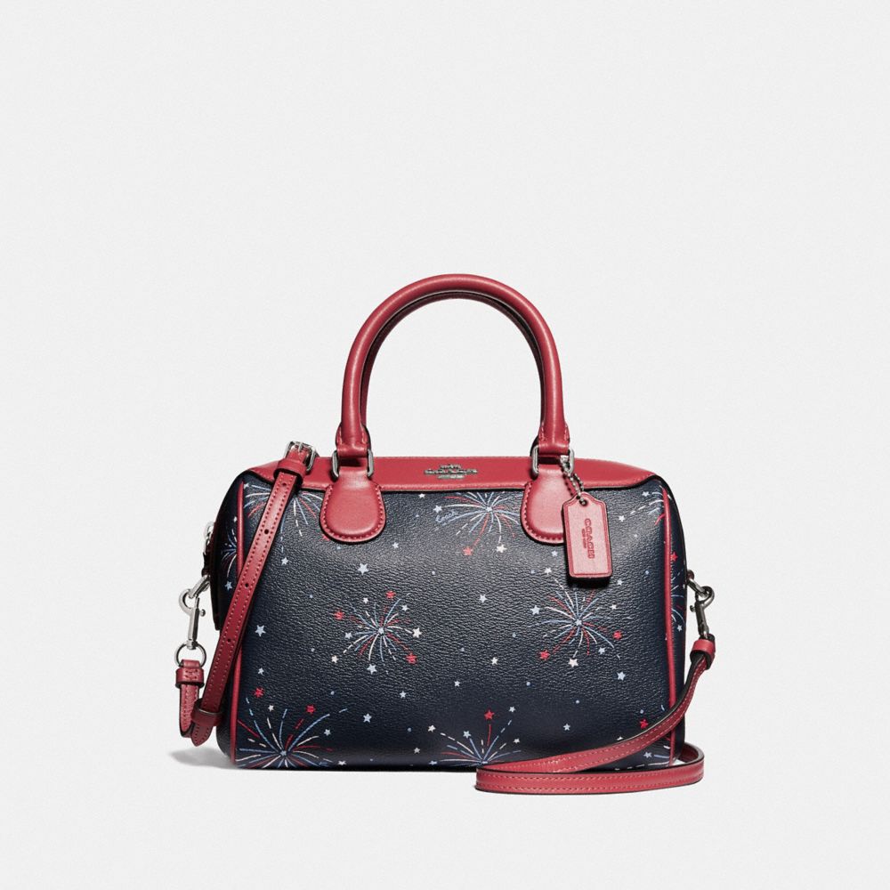 COACH MINI BENNETT SATCHEL WITH FIREWORKS PRINT - SILVER/NAVY MULTI - F73155