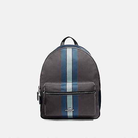 COACH F73158 MEDIUM CHARLIE BACKPACK IN SIGNATURE JACQUARD WITH VARSITY STRIPE MIDNIGHT BLUE/SILVER