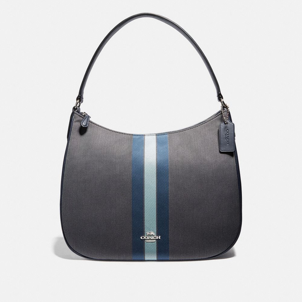 ZIP SHOULDER BAG IN SIGNATURE JACQUARD WITH VARSITY STRIPE - F73159 - MIDNIGHT BLUE/SILVER