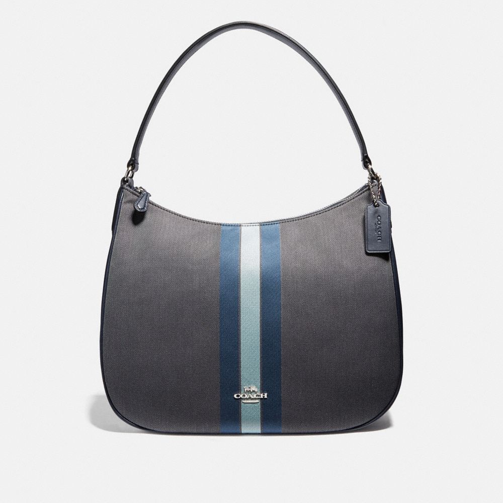 COACH F73159 ZIP SHOULDER BAG IN SIGNATURE JACQUARD WITH VARSITY STRIPE MIDNIGHT BLUE/SILVER