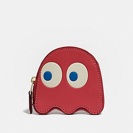 COACH F73165 PAC-MAN GHOST COIN CASE WASHED RED/GOLD