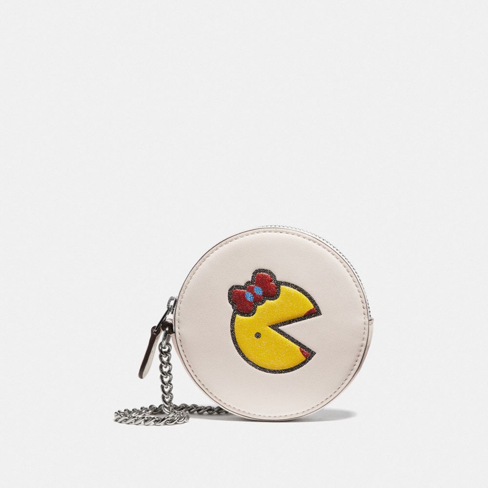 COACH F73166 ROUND COIN CASE WITH MS. PAC-MAN CHALK MULTI/SILVER