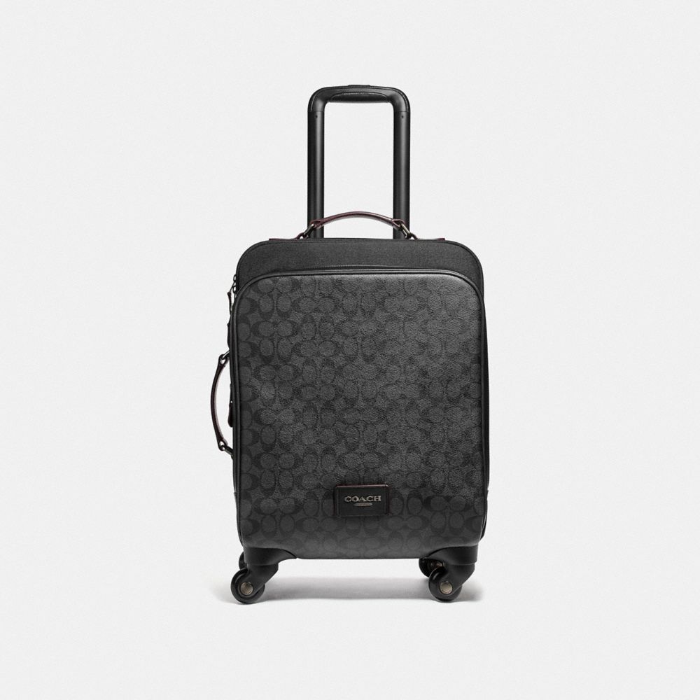 COACH F73169 WHEELED CARRY ON IN SIGNATURE CANVAS BLACK/OXBLOOD