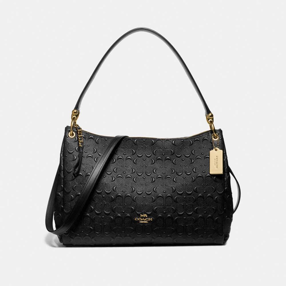 MIA SHOULDER BAG IN SIGNATURE LEATHER - F73176 - BLACK/GOLD