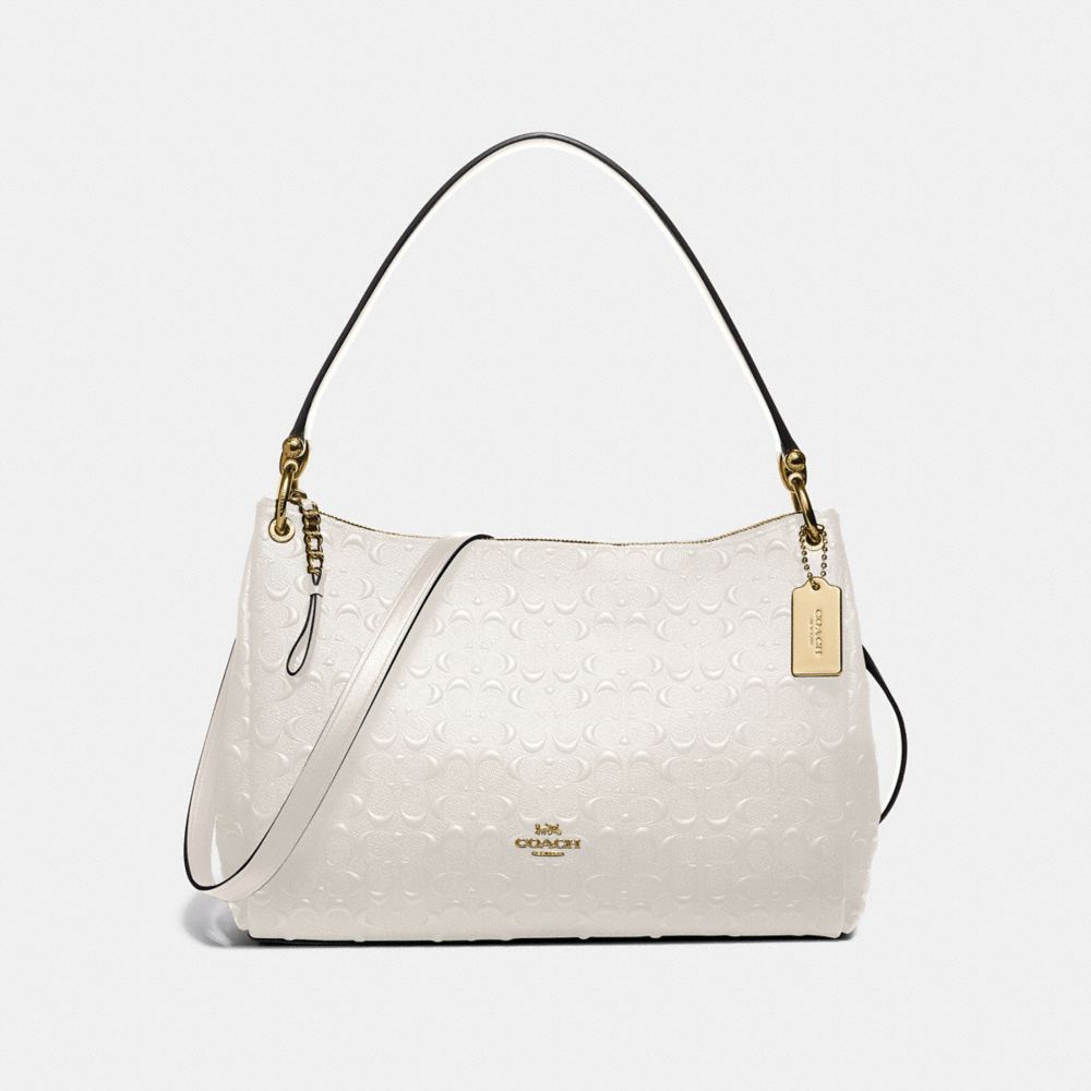 MIA SHOULDER BAG IN SIGNATURE LEATHER - F73176 - CHALK/GOLD