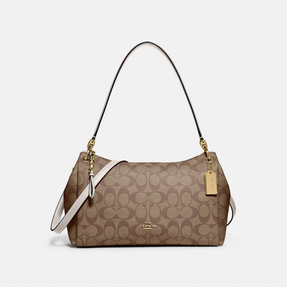 COACH F73177 Small Mia Shoulder Bag In Signature Canvas KHAKI/CHALK/GOLD