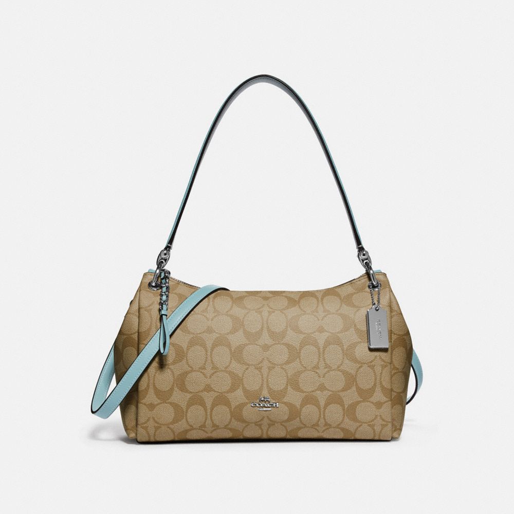 COACH F73177 - SMALL MIA SHOULDER BAG IN SIGNATURE CANVAS LIGHT KHAKI/SEAFOAM/SILVER