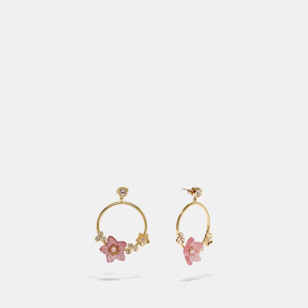 COACH F73181 FOLK FLORAL HOOP EARRINGS PINK/GOLD