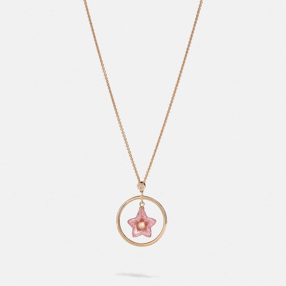 COACH F73182 Folk Floral Necklace PINK/GOLD