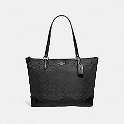 COACH F73184 Zip Top Tote In Signature Nylon BLACK/SILVER