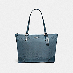 COACH F73184 Zip Top Tote In Signature Nylon BLUE/SILVER