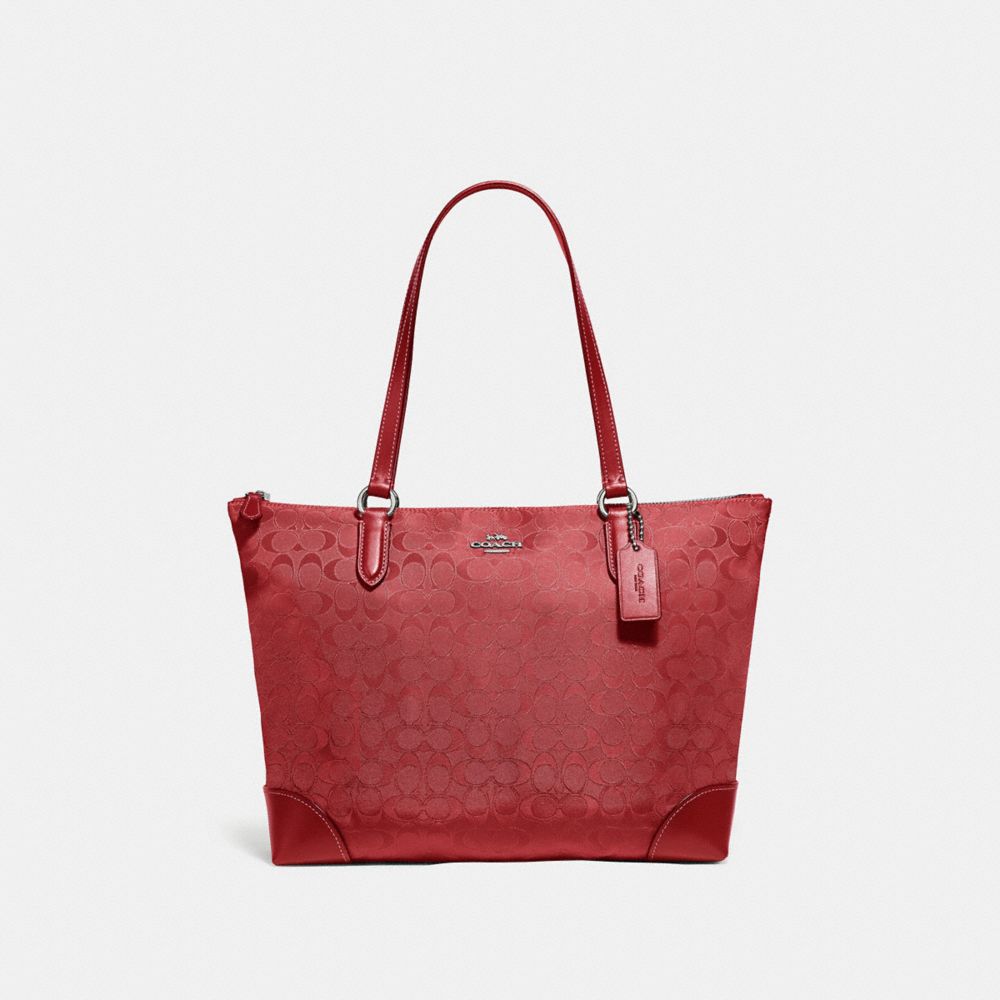 COACH ZIP TOP TOTE IN SIGNATURE NYLON - RED/SILVER - F73184