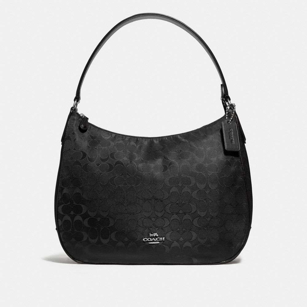 COACH F73185 - ZIP SHOULDER BAG IN SIGNATURE NYLON BLACK/SILVER