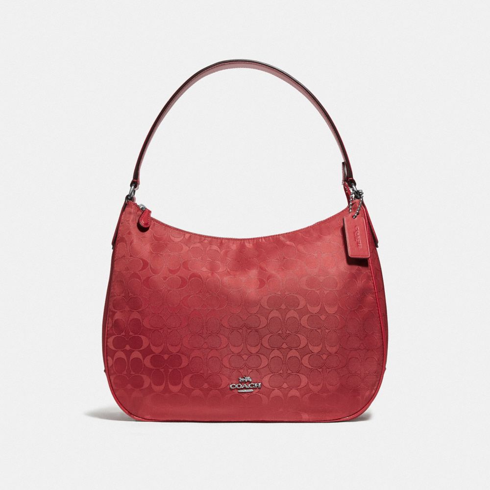 COACH F73185 Zip Shoulder Bag In Signature Nylon RED/SILVER