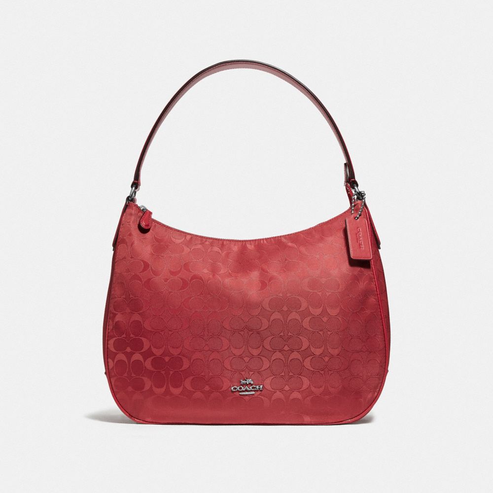 ZIP SHOULDER BAG IN SIGNATURE NYLON - F73185 - RED/SILVER