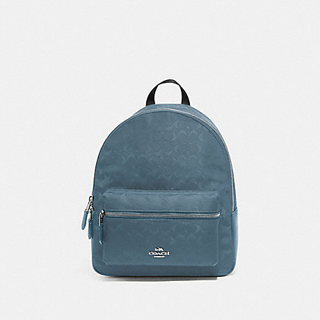 COACH MEDIUM CHARLIE BACKPACK IN SIGNATURE NYLON - BLUE/SILVER - F73186