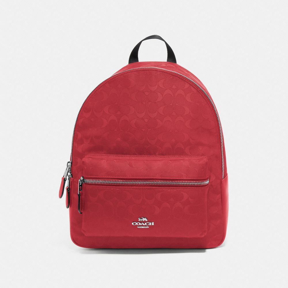 MEDIUM CHARLIE BACKPACK IN SIGNATURE NYLON - RED/SILVER - COACH F73186