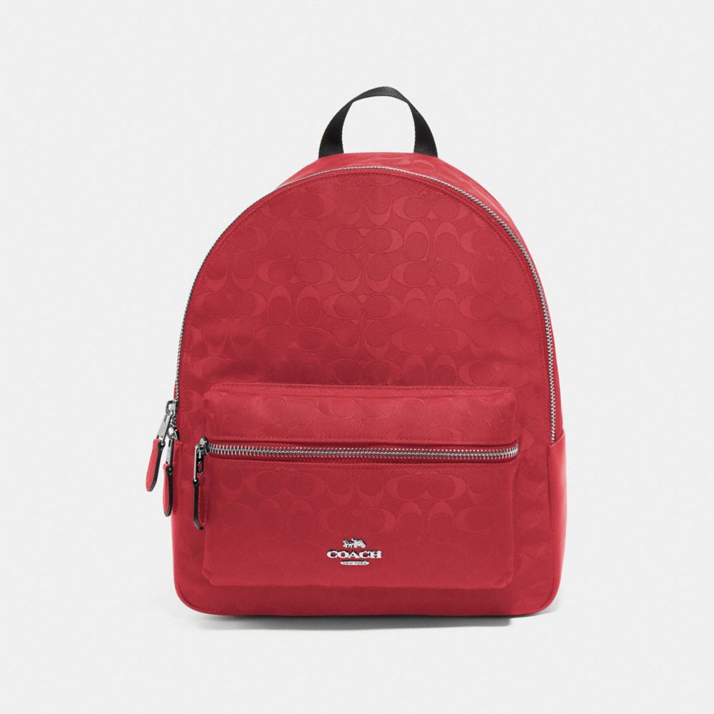 COACH F73186 MEDIUM CHARLIE BACKPACK IN SIGNATURE NYLON RED/SILVER