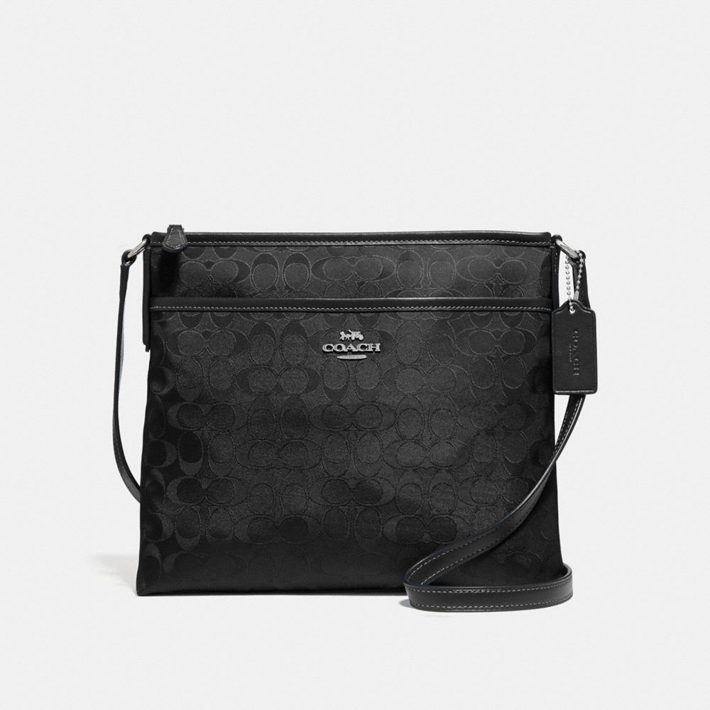 FILE CROSSBODY IN SIGNATURE NYLON - F73187 - BLACK/SILVER