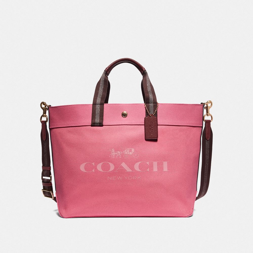 EXTRA LARGE TOTE WITH COACH PRINT - F73195 - PINK RUBY/GOLD