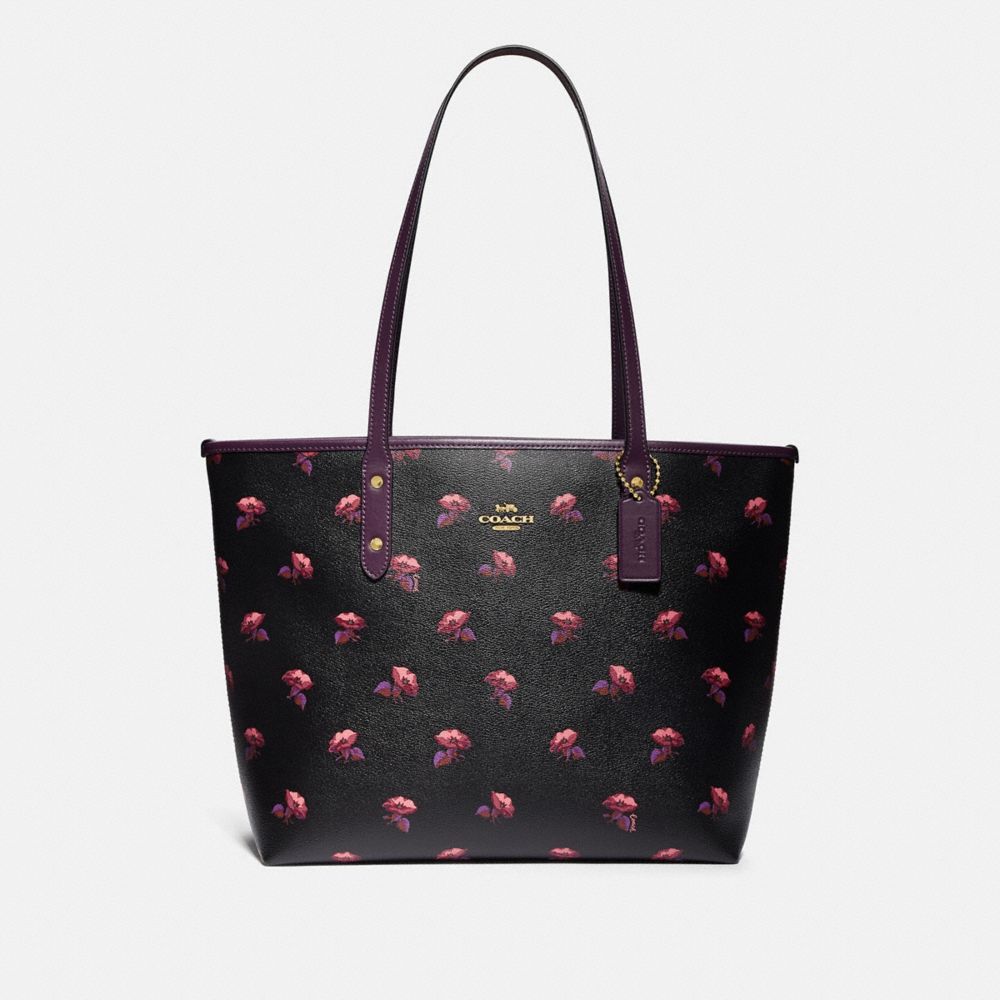 CITY ZIP TOTE WITH BELL FLOWER PRINT - F73203 - BLACK/MULTI/GOLD