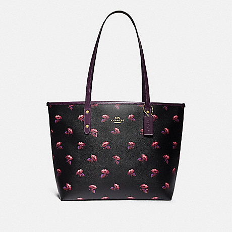 COACH CITY ZIP TOTE WITH BELL FLOWER PRINT - BLACK/MULTI/GOLD - F73203