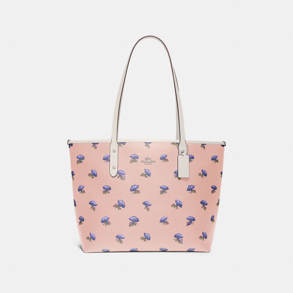 COACH F73203 City Zip Tote With Bell Flower Print PINK/MULTI/SILVER