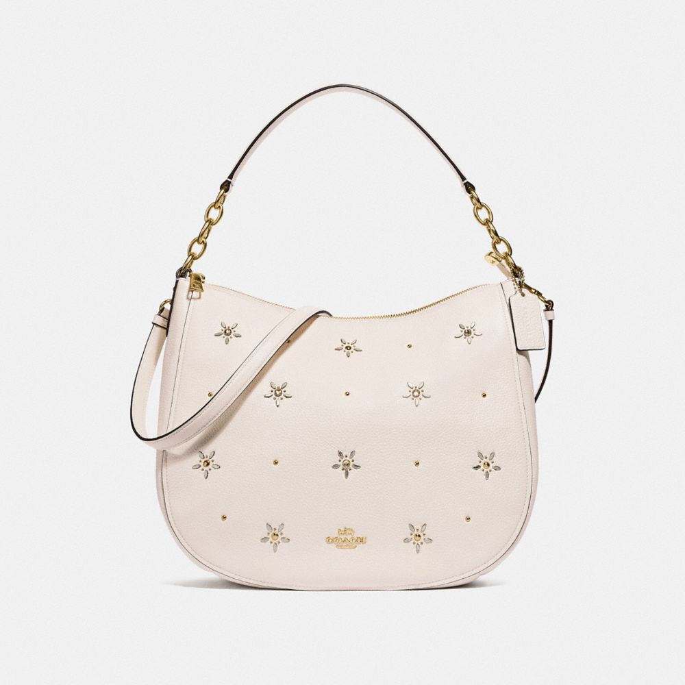 ELLE HOBO WITH ALLOVER STUDS - F73208 - CHALK