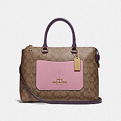 COACH F73219 Emma Satchel In Colorblock Signature Canavas TULIP/KHAKI/GOLD