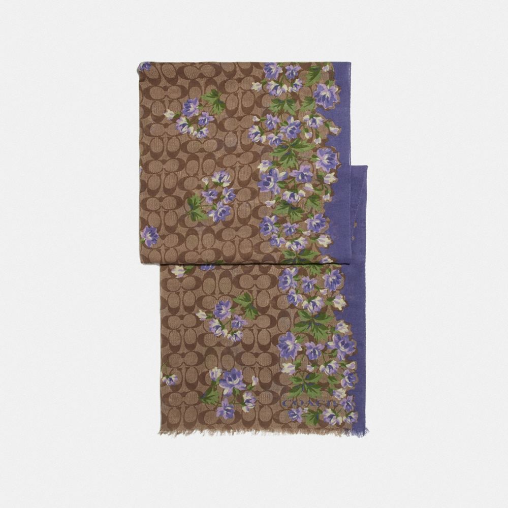 COACH SIGNATURE LILY BOUQUET PRINT OBLONG SCARF - KHAKI/PURPLE - F73235