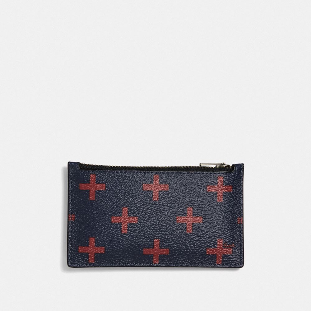 ZIP CARD CASE WITH CROSS PRINT - MIDNIGHT MULTI/BLACK ANTIQUE NICKEL - COACH F73242