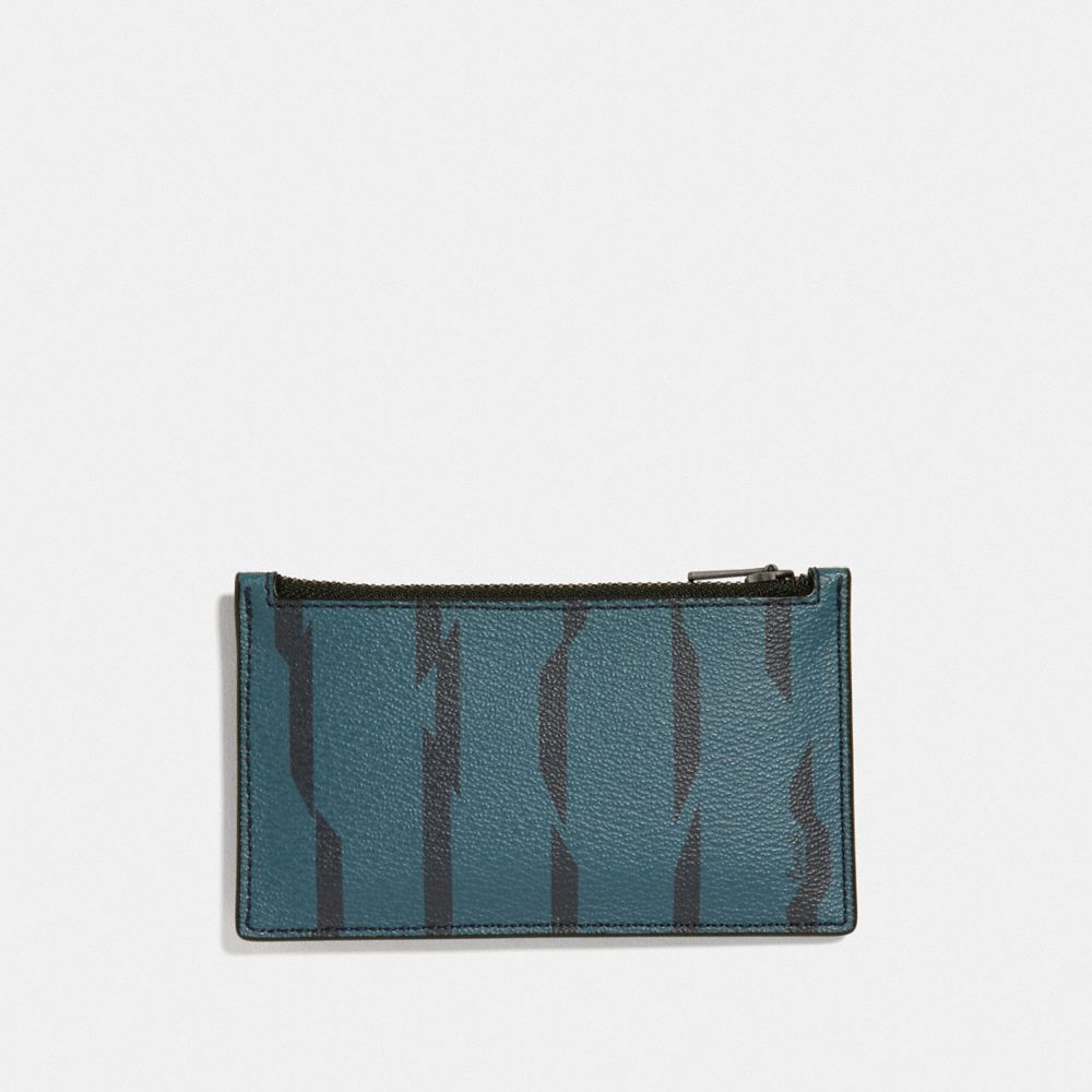 ZIP CARD CASE WITH DISRUPTED STRIPE PRINT - F73243 - TEAL MULTI/BLACK ANTIQUE NICKEL