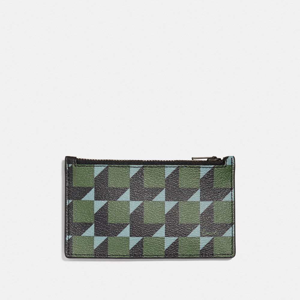 COACH ZIP CARD CASE WITH CUBE PRINT - GREEN MULTI/BLACK ANTIQUE NICKEL - F73244