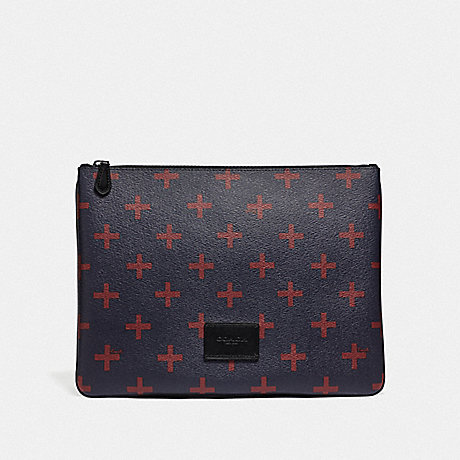 COACH F73246 LARGE POUCH WITH CROSS PRINT MIDNIGHT-MULTI/BLACK-ANTIQUE-NICKEL
