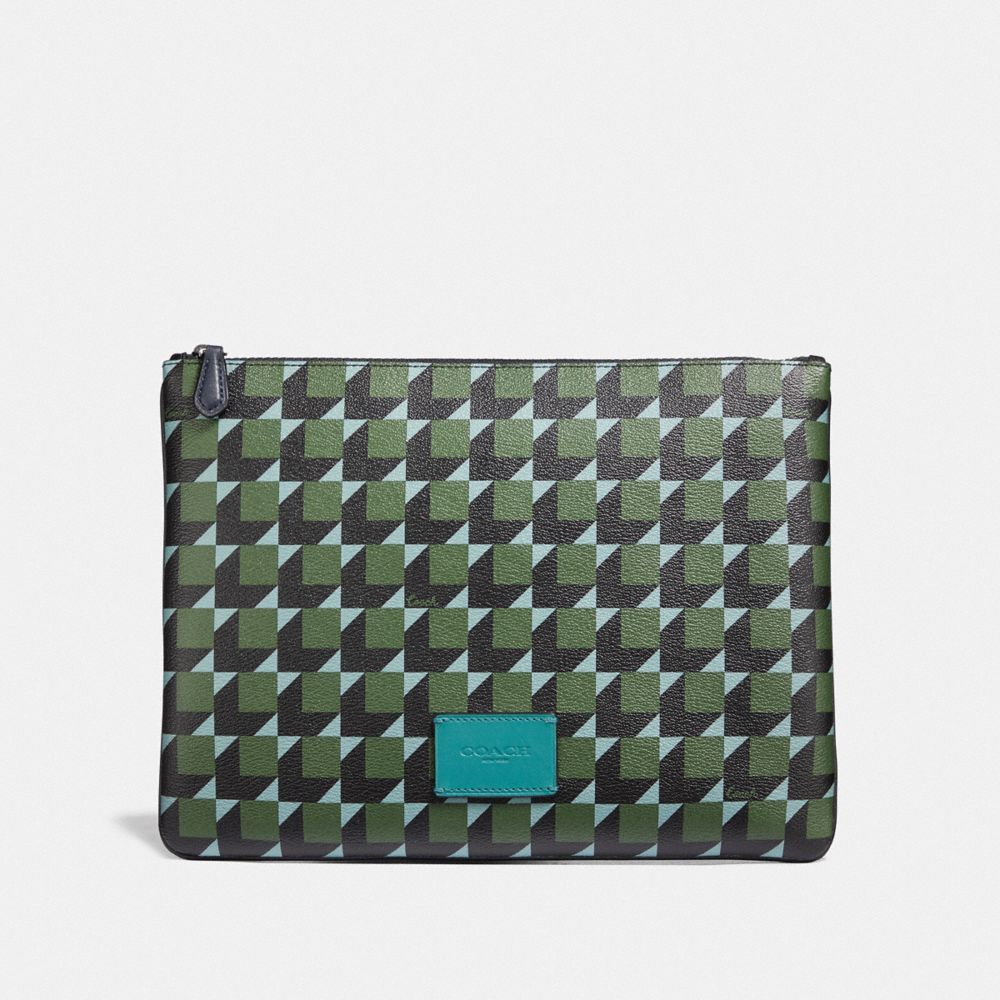 LARGE POUCH WITH CUBE PRINT - F73247 - GREEN MULTI/BLACK ANTIQUE NICKEL